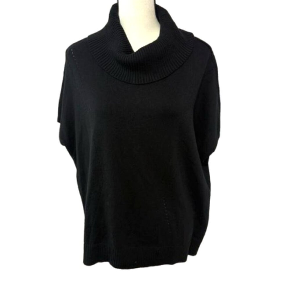 J. Jill Wearever Collection Black Short Sleeve Cowl Neck Sweater Size L #1938